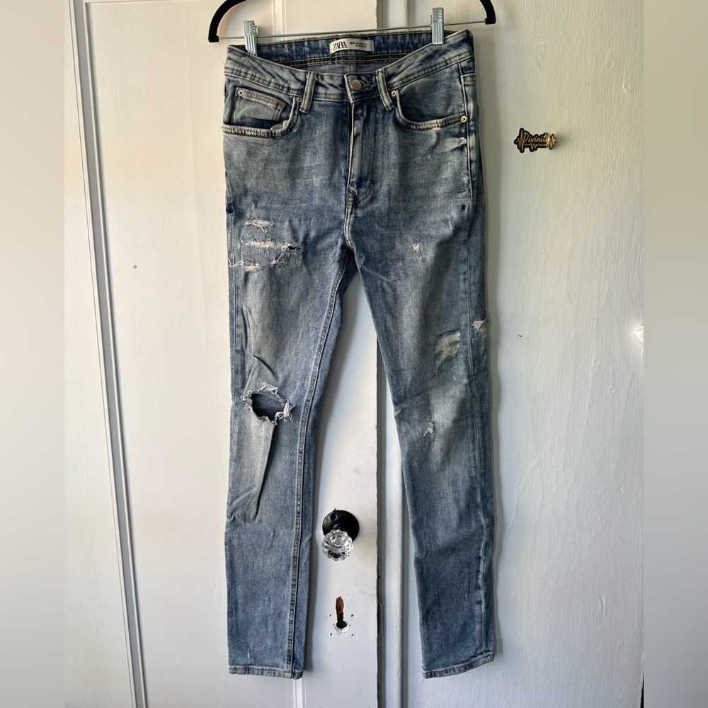 Zara Light Blue Skinny Distressed Men's Jeans